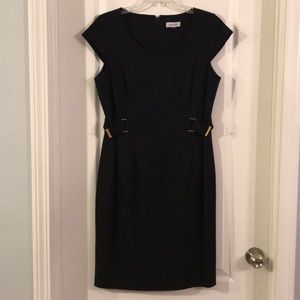 Calvin Klein Black Cap Sleeve Dress - Gold Accents